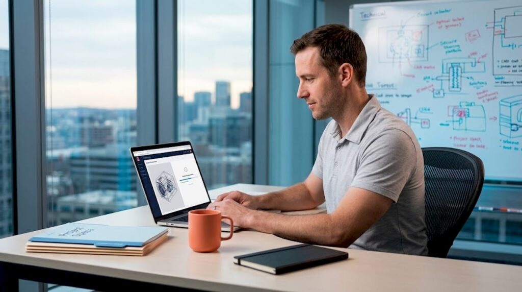 Engineer uploading CAD file securely