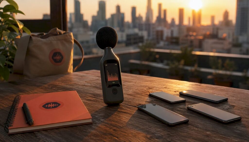 Sound level meter beside smartphones