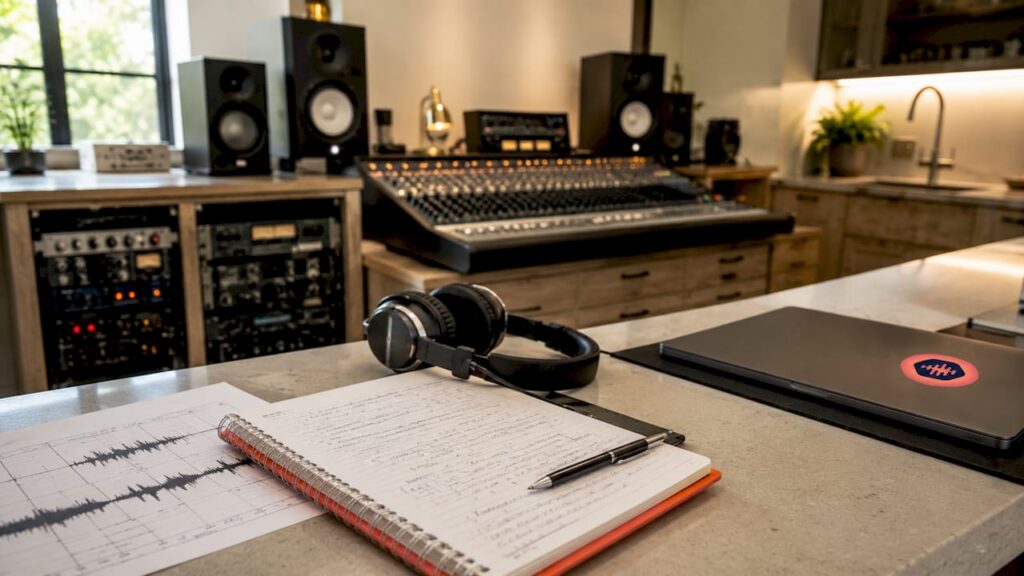 Analog mastering studio equipment close-up