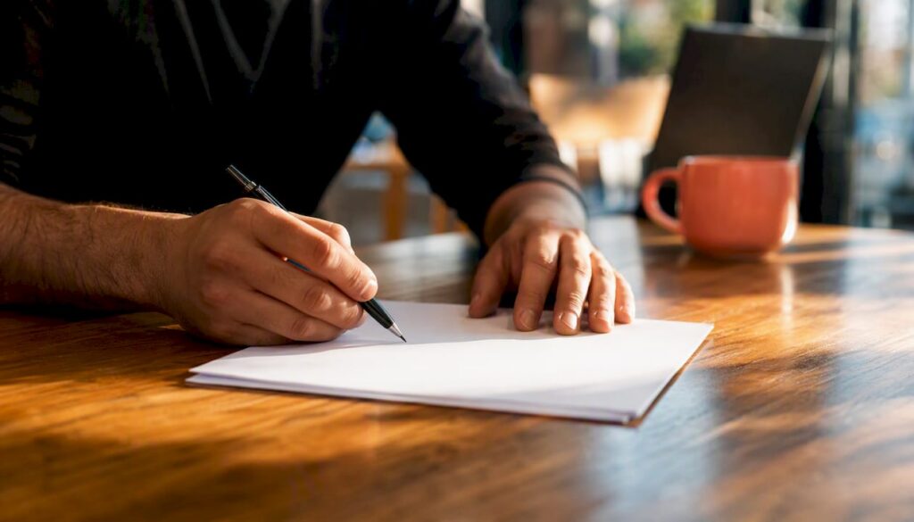 Hands signing contract in mixing studio