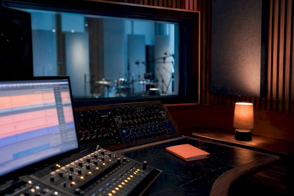 Recording studio control room prepared for audio work