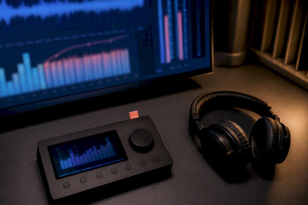 Audio waveform and loudness meter in studio