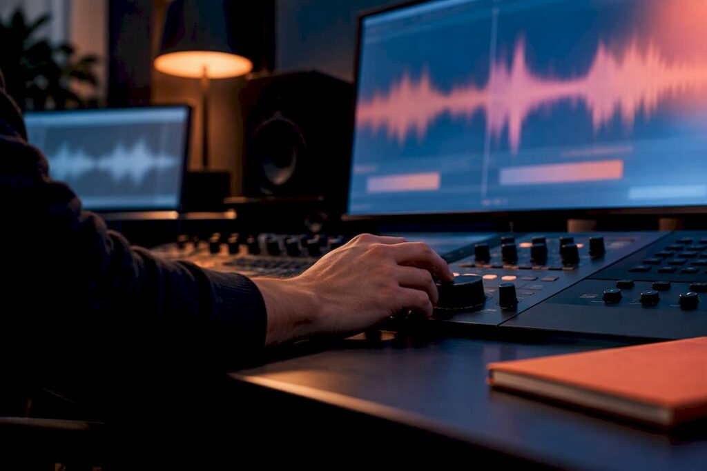Audio engineer reviewing a timestamped waveform note