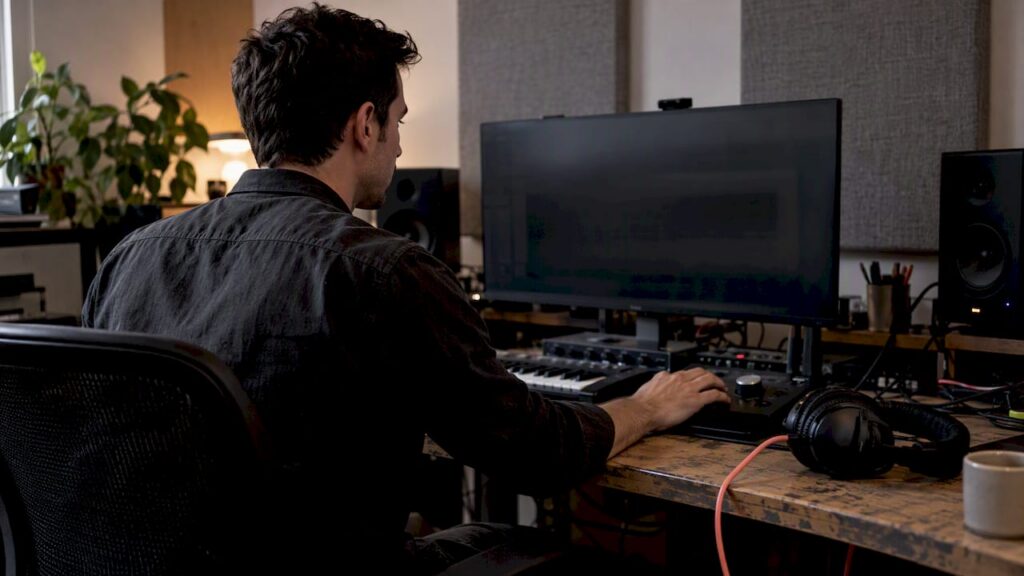 Producer switching between mix and reference