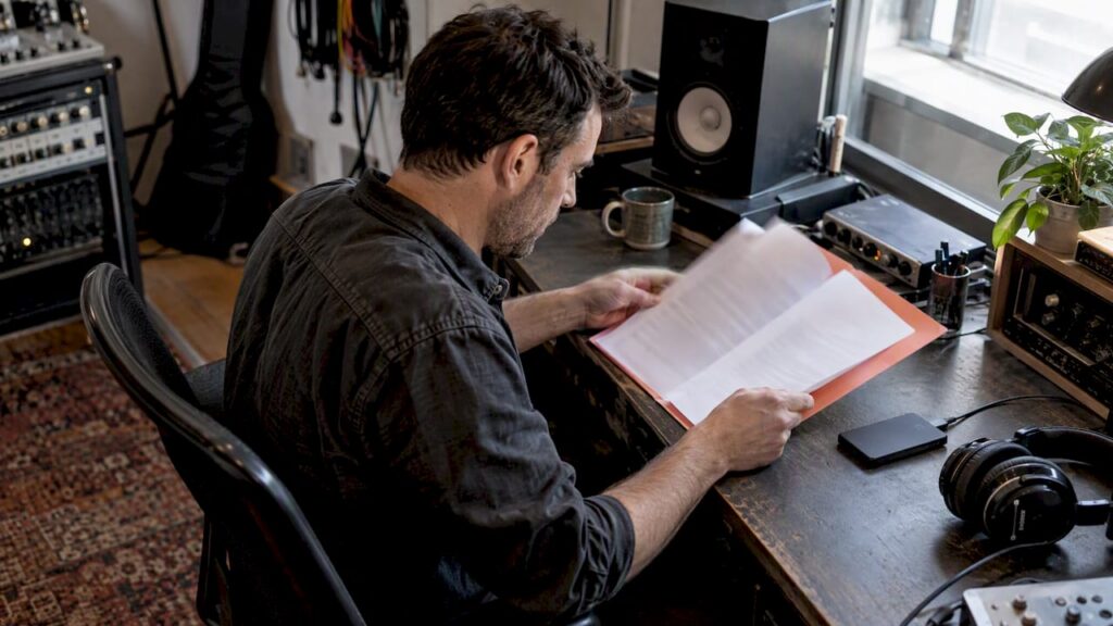 Mix engineer reviewing session delivery terms
