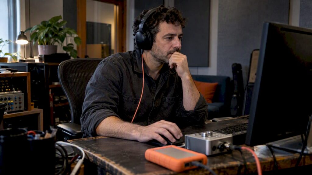 Engineer comparing two delivered audio mixes