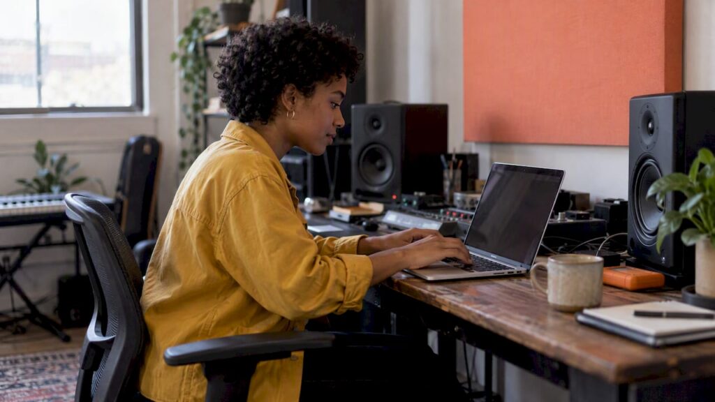Producer setting up a private audio project