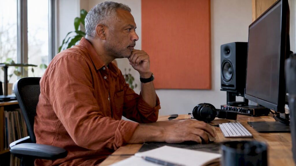 Client reviewing a finished audio handoff